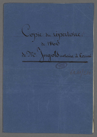 Double et copie de répertoire chronologique Me Armand Ignace Ingold