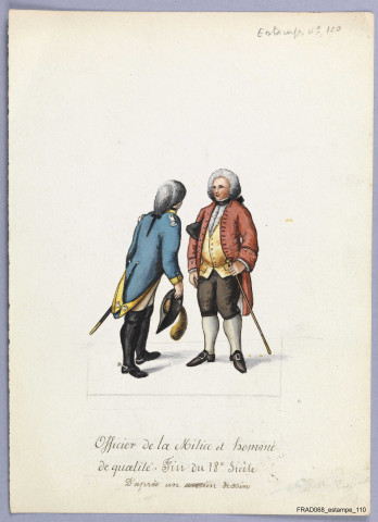 Officier de la milice et homme de qualité à la fin du XVIIIe siècle d'après un ancien dessin