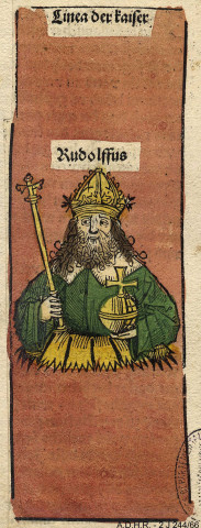RODOLPHE de Habsbourg roi - « Linea der Kaiser, Rudolffus ». Portrait tiré de la Chronique de Schedel - Sans date . (fin XVe siècle)