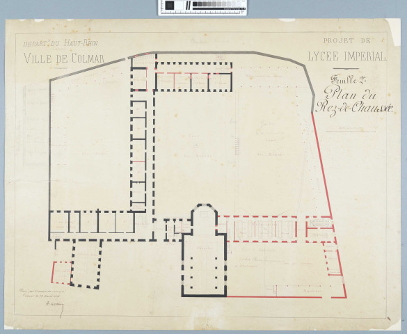 Lycée impérial de Colmar : plans, coupes et élévations (en 12 feuilles)