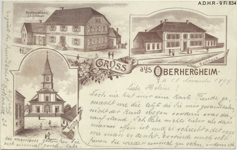 Oberhergheim : vues diverses (restaurant, mairie, église)