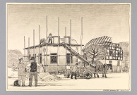 Dessin représentant un chantier de reconstruction d'un bâtiment