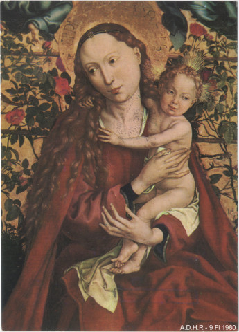 Colmar, collégiale Saint-Martin, la Vierge au buisson de rose de Martin Schoengauer, détail du tableau