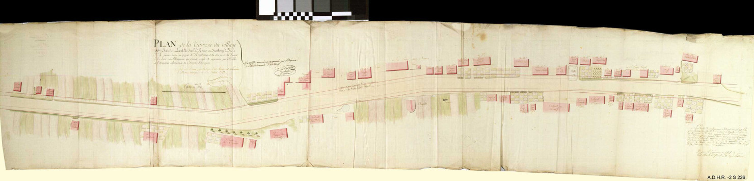 Projets d'alignement: traverse de Mulhouse (plan aux abords du canal du Rhône au Rhin en 1870), Pfastatt (profils et 2 plans en 1853), Ranspach (plan et profils en 1854), Rixheim (plan et profils en 1853), Saint-Louis (plan en 1804 et en 1853), hameau de la Tuilerie dépendant de la commune de Schlierbach (plan en 1853), Sierentz (profils en 1852 et plan en 1856) et Thann 