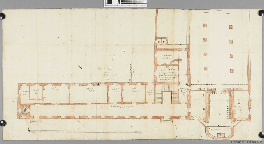 1 plan (sanguine) des bâtiments de la Commanderie d'Issenheim