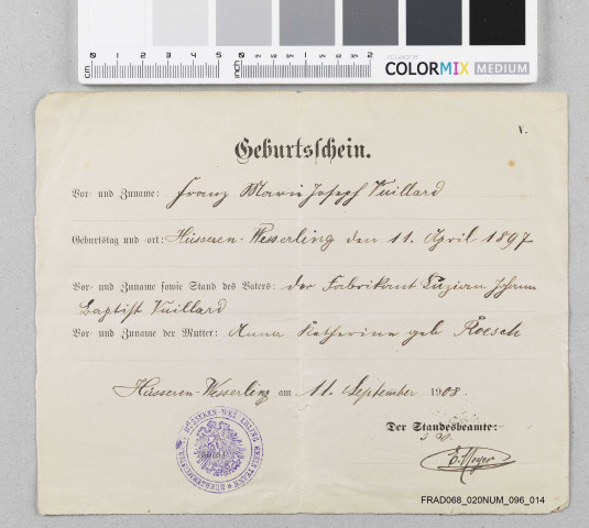 Certificat de naissance de Joseph (en allemand).
