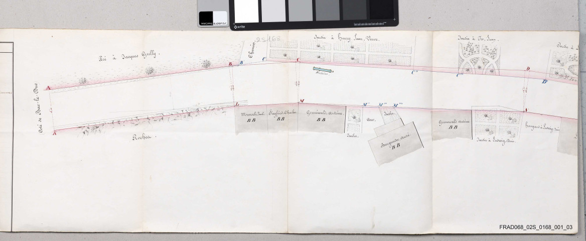 Plans d'alignement: traverses de Thann (2 plans en 1838), Urbès (2 plans en 1838) et Willer-sur-Thur (2 plans en 1838)