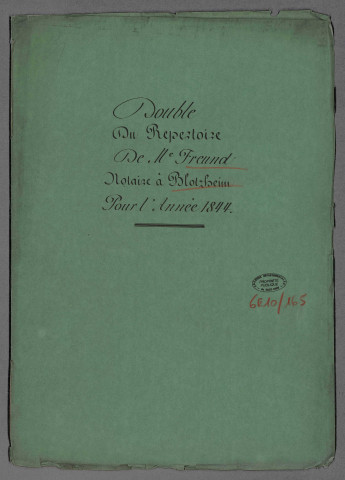 Double et copie de répertoire chronologique Me Jean Bernard Ferdinand Ingold