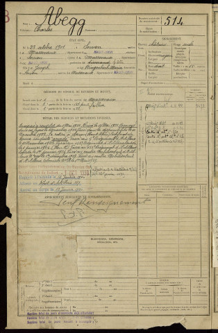 Bureau de recrutement de Mulhouse : registre des hommes des cantons de Dannemarie et Masevaux (matricules 514-748 et 3199)