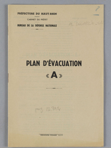 Plan d'évacuation de la population civile ; livret d'évacuation "A"