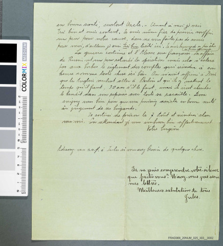 Lettre d'Eugène Grévillot à sa famille depuis la prison de Genève.