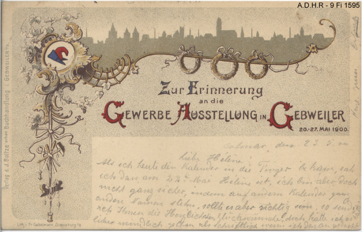 Guebwiller : armoiries (Zur Erinnerung an die Gewerbe Ausstellung in Gebweiler. 20-27 mai 1900)