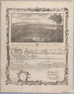 Vue de la ville de Mulhouse suivie d'une lettre de bonne conduite de la corporation des menuisiers délivrée à Joseph Merz, octobre 1784. Texte imprimé et manuscrit