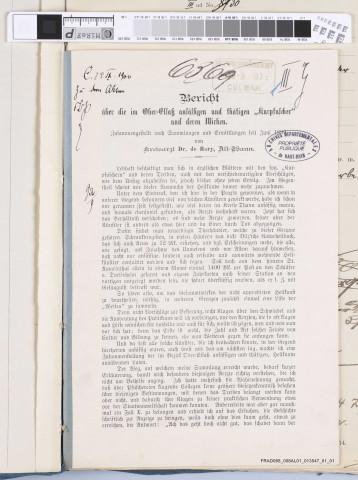 Rapport dressé par le médecin d'arrondissement Dr. de Bary à Vieux-Thann sur les charlatans (Kurpfuscher) de Haute-Alsace