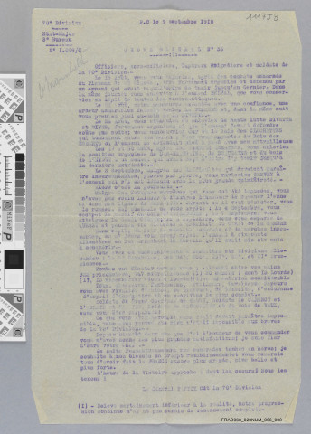 Texte de l'ordre général du Général Tantot commandant de la 70e division.