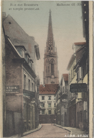 Mulhouse : rue des Brasseurs et temple protestant