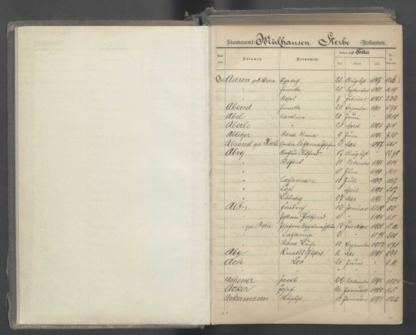 Tables décennales, décès