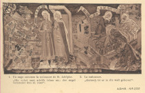 Neuwiller, église de St. Pierre et Paul : les Tapisseries de St. Adelphe "Un ange annonce la naissance de St. Adelphe. La naissance"