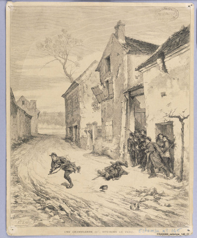 Une grand'garde (1870). Environs de Paris. Gravure publiée dans une revue