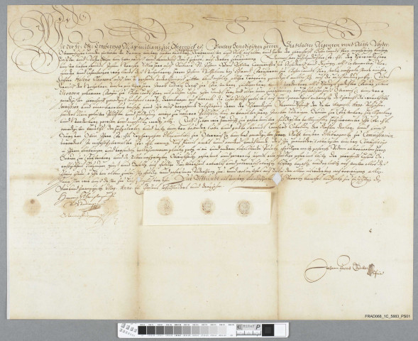 Lettre d'investiture du fief de Haut-Landsberg pour Hélène Eléonore de Furstenberg fille de Jean-Guillaume de Schwendi