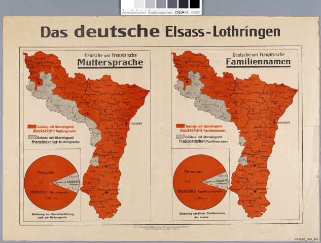 Das deutsche Elsass-Lothringen (aire des 2 langues française et allemande et aire des noms de famille à consonnance allemande et française)