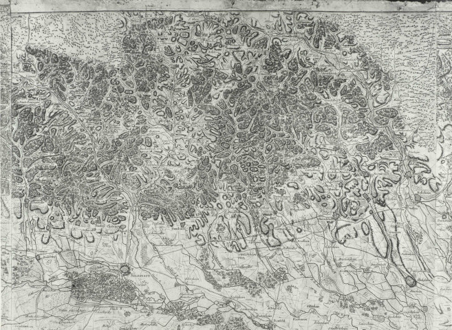 Carte de Lerouge (1745) : "Le cours du Rhin de Bâle à Hert près Philisbourg, contenant l'Alsace et partie du Brisgau".