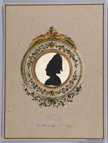 Silhouette de Madame Ortlieb née Beysser de Ribeauvillé dans un cadre gravé et colorié