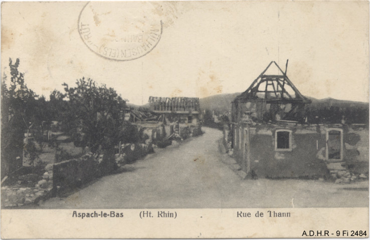 Aspach-le-Bas, rue de Thann après bombardements