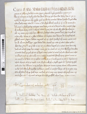 Abbaye de Marbach. Bulle du pape Calixte II confirmant les privilèges de l'abbaye de Marbach