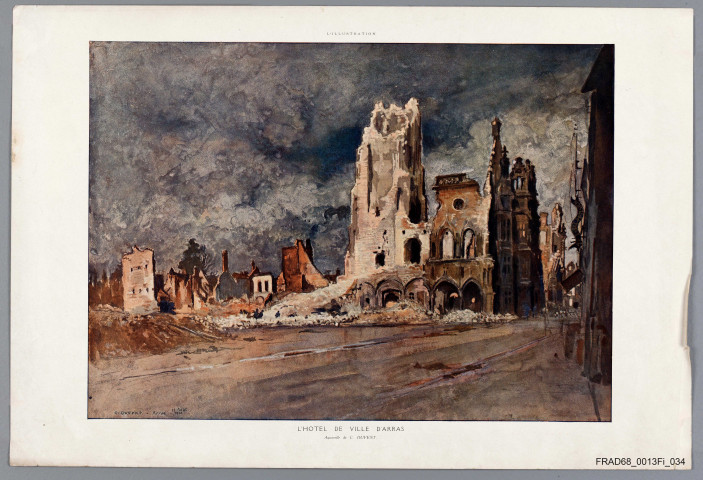 Arras, l'Hôtel de Ville, aquarelle de C. DUVENT