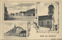 Biesheim : rue principale, église, maison paroissiale et école