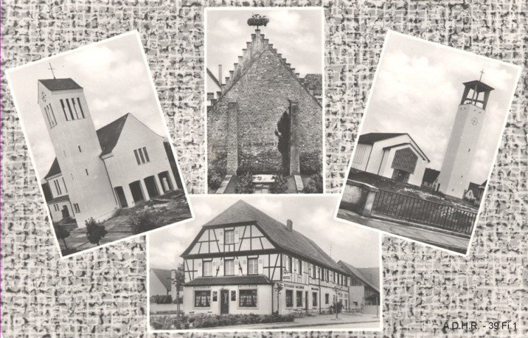 Ostheim, église catholique, monument aux morts, église protestante, Hôtel-Restaurant Baltzinger