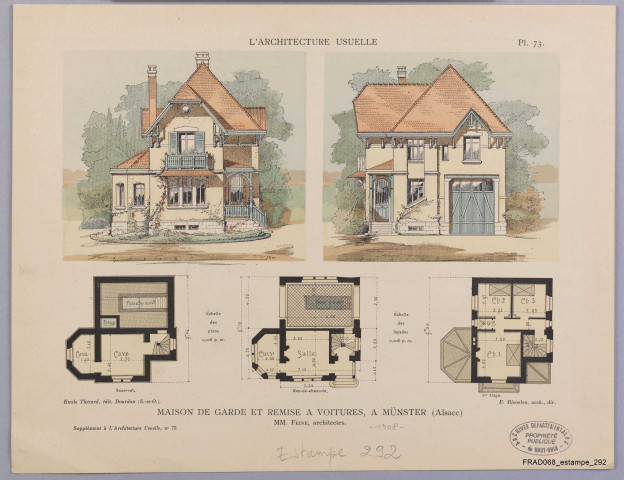 Munster : maison de garde et remise à voitures par les architectes Feine. Supplément à l'architecture ususelle n° 73, planche 73