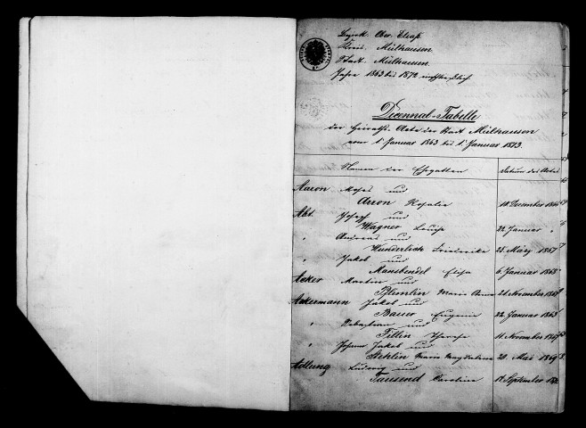 Tables décennales, mariages