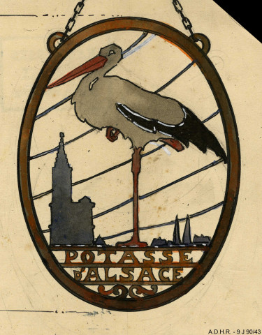 La cigogne, emblème des Mines de Potasse, dessin original de Hansi