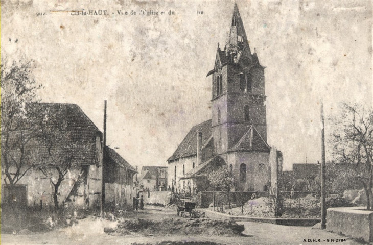 Aspach-le-Haut, l'église (après les bombardements 1914)