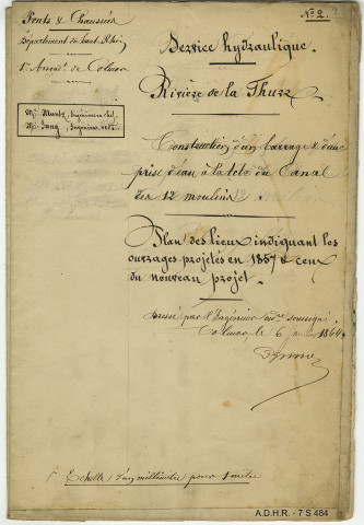 Canal de la Thur, dit canal des douze moulins: prise d'eau d'alimentation du canal, défense des rives, canal de décharge des eaux, rectification, curage, inondations (plans)