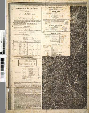 Haut-Rhin : division politique, militaire, administrative, ecclésiastique et judiciaire. Extrait de la carte topographique de la France (carte d'Etat Major).
