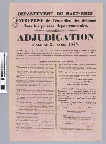 Adjudication de l'entretien des détenus
