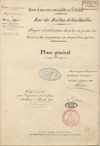 Lac du ballon de Guebwiller: conversion en réservoir d'eau, syndicat pour l'usage de ses eaux (plans)