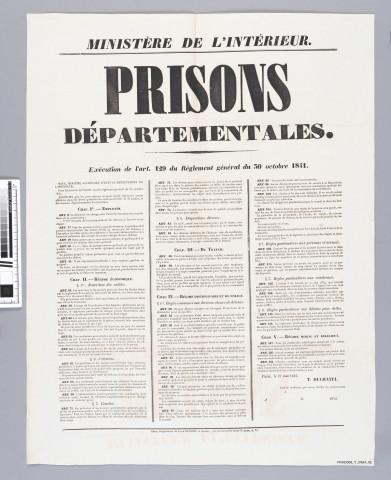 Elaboration de règlements généraux et de règlements particuliers pour chaque prison