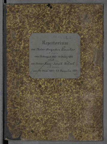 Répertoires chronologiques Me Munsch, 30 août 1882-15 mars 1883 ; Répertoires chronologiques Me Welsch, 23 mai 1883-28 novembre 1884