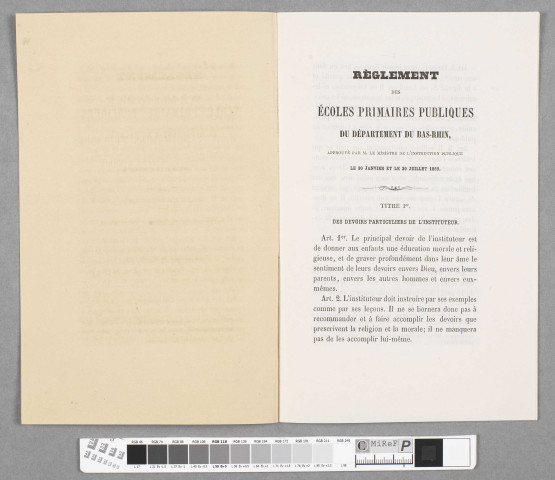 Règlement des écoles primaires publiques du département du Bas-Rhin : articles 22 à 43 relatifs à la religion (écoles catholiques, protestantes, israélites et mixtes).