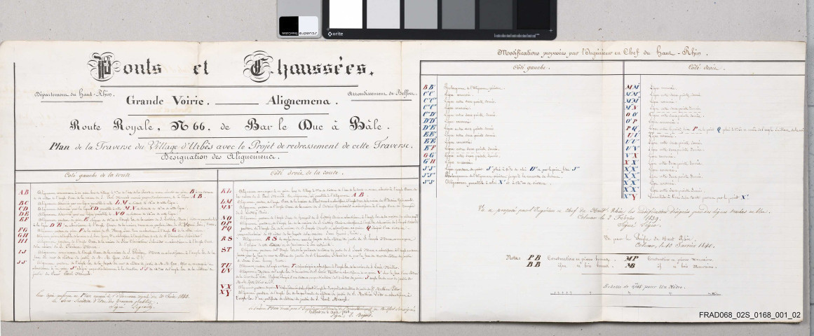 Plans d'alignement: traverses de Thann (2 plans en 1838), Urbès (2 plans en 1838) et Willer-sur-Thur (2 plans en 1838)
