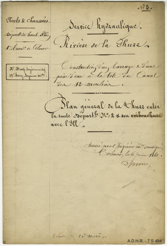 Canal de la Thur, dit canal des douze moulins: prise d'eau d'alimentation du canal, défense des rives, canal de décharge des eaux, rectification, curage, inondations (plans)