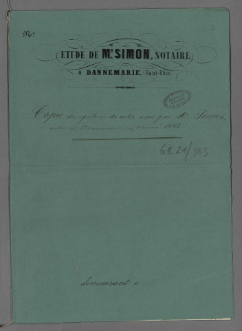 Double et copie de répertoire chronologique Me Francis Ferdinand Simon