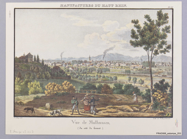 Vue de Mulhouse (du côté du levant). Planche IV des "Manufactures du Haut-Rhin" de Mieg